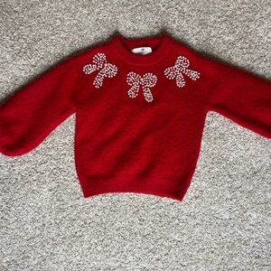 H&M Red Sweater with Pearl Details